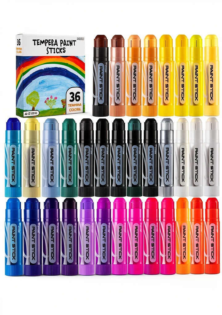 JOYIN Kids Paint Sticks showing all 36 vibrant colors arranged neatly