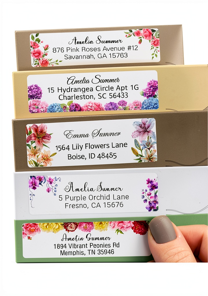 Glitter Owl address labels applied to envelopes showing glossy finish