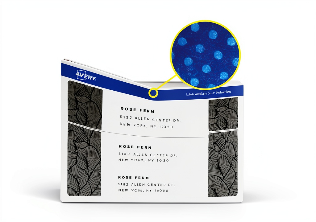 'Avery address labels on a package with clear printed text'