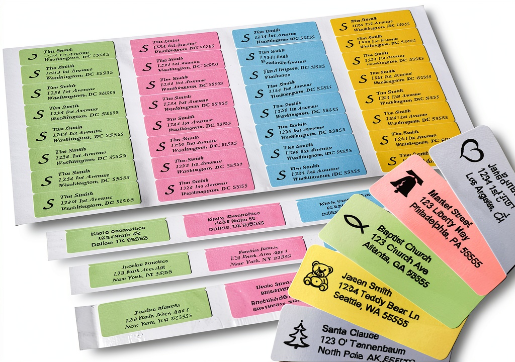 Customizable address labels in various colors and sizes