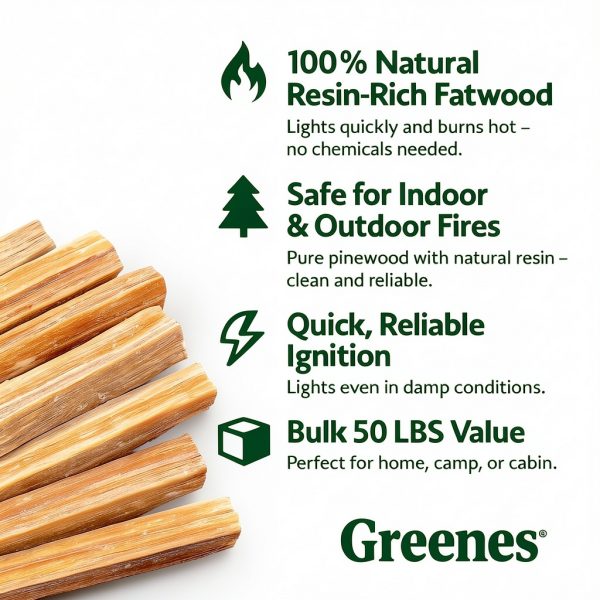 Greenes Fence Fatwood Fire Starter – 50 lb Box – 100% Natural Resin Pine Kindling – Chemical-Free All-Weather for Fireplaces, Campfires, Wood Stoves & Grills-4
