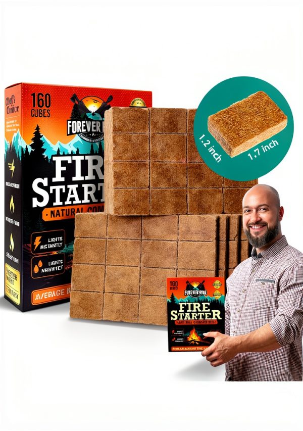Fire Starter Cubes 160 pcs FOREVER PINE Natural Waterproof Odorless-1