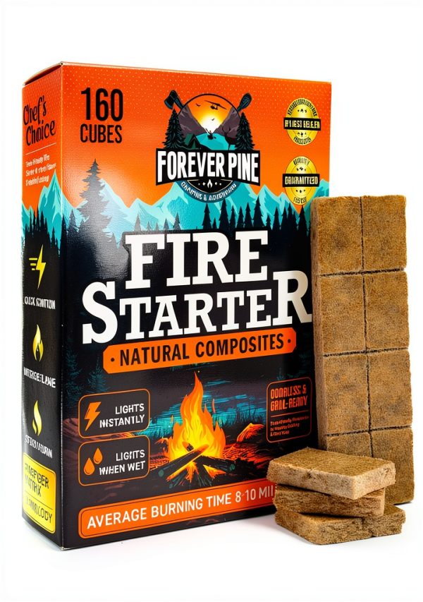 Fire Starter Cubes 160 pcs FOREVER PINE Natural Waterproof Odorless-0